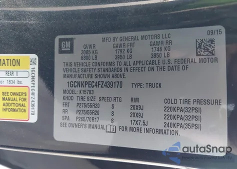 2015 Chevrolet Silverado 1500 Wt from USA, damaged, VIN 1GCNKPEC4FZ439170
